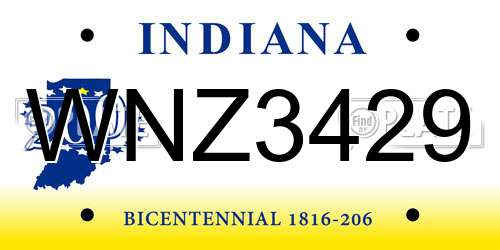 WNZ3429 Indiana License Plate