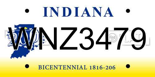 WNZ3479 Indiana License Plate