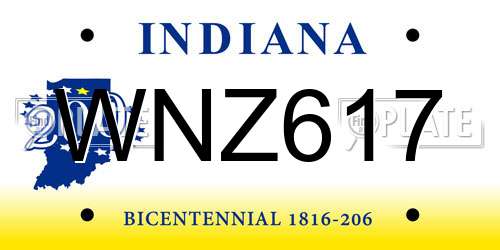 WNZ617 Indiana License Plate