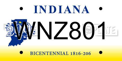 WNZ801 Indiana License Plate