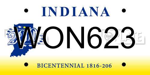 WON623 Indiana License Plate