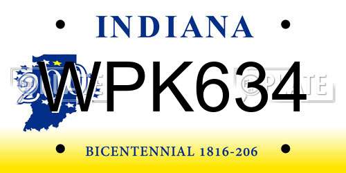 WPK634 Indiana License Plate