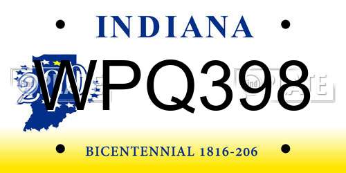 WPQ398 Indiana License Plate