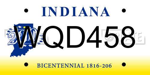 WQD458 Indiana License Plate