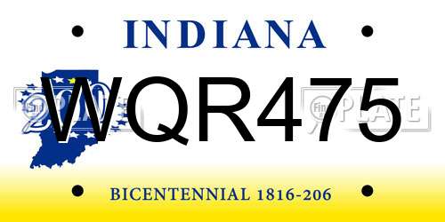 WQR475 Indiana License Plate