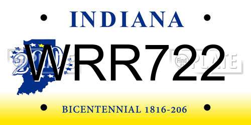 WRR722 Indiana License Plate