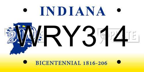 WRY314 Indiana License Plate