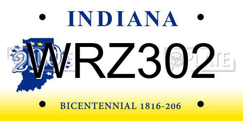 WRZ302 Indiana License Plate