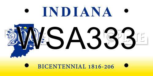 WSA333 Indiana License Plate