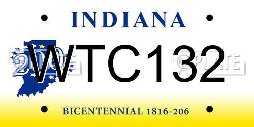 WTC132 Indiana License Plate