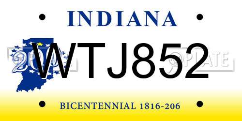 WTJ852 Indiana License Plate