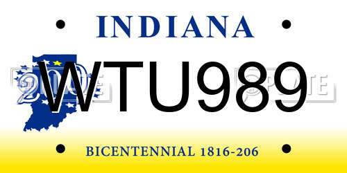 WTU989 Indiana License Plate