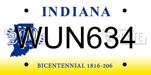 WUN634 Indiana License Plate