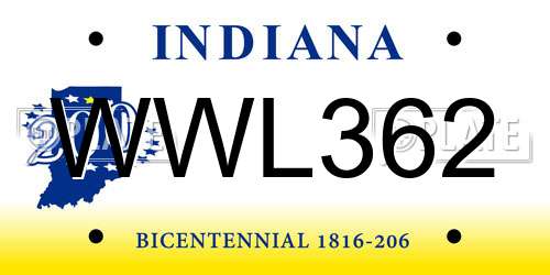 WWL362 Indiana License Plate