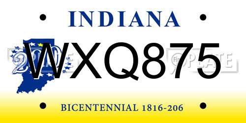 WXQ875 Indiana License Plate