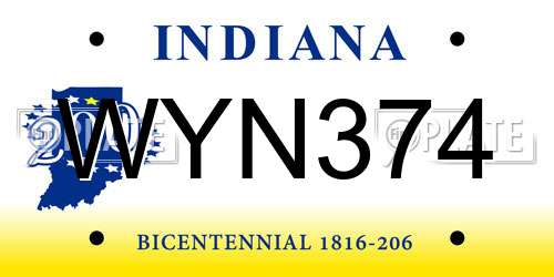 WYN374 Indiana License Plate