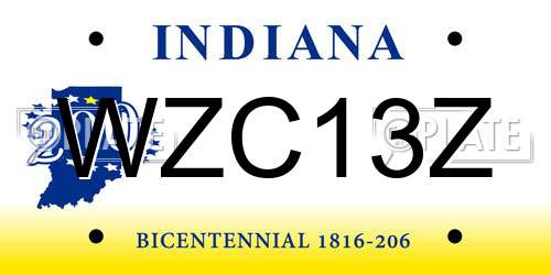 WZC13Z Indiana License Plate