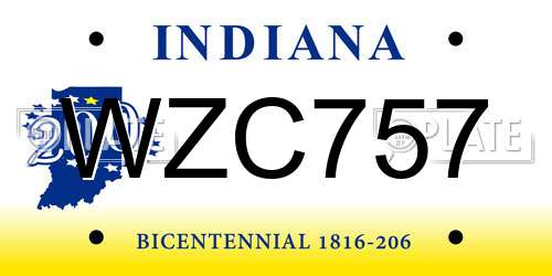 WZC757 Indiana License Plate