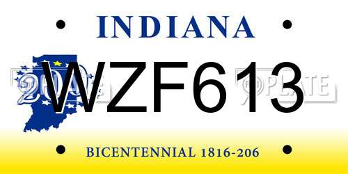 WZF613 Indiana License Plate