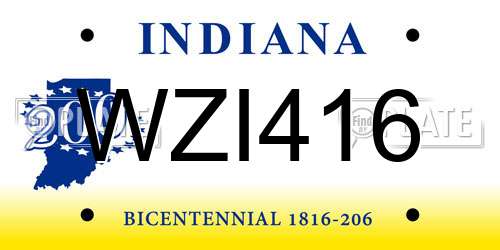 WZI416 Indiana License Plate