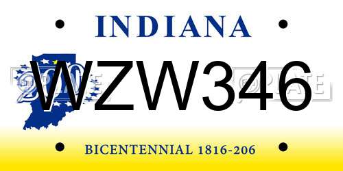 WZW346 Indiana License Plate