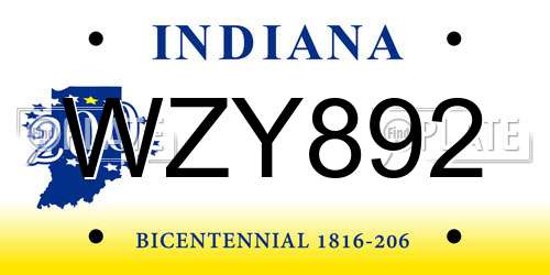 WZY892 Indiana License Plate