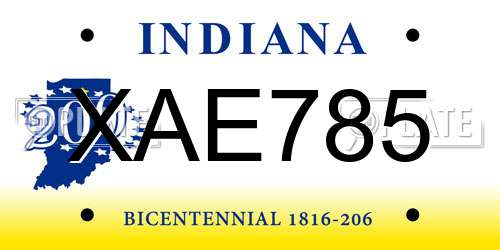 XAE785 Indiana License Plate