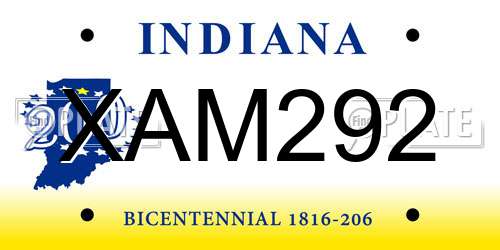 XAM292 Indiana License Plate