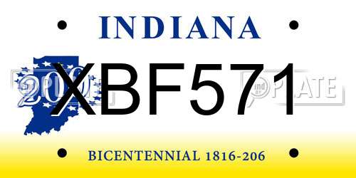 XBF571 Indiana License Plate