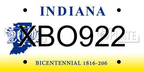 XBO922 Indiana License Plate