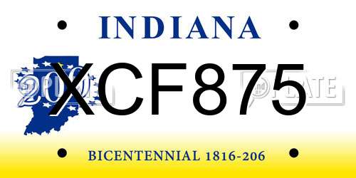 XCF875 Indiana License Plate