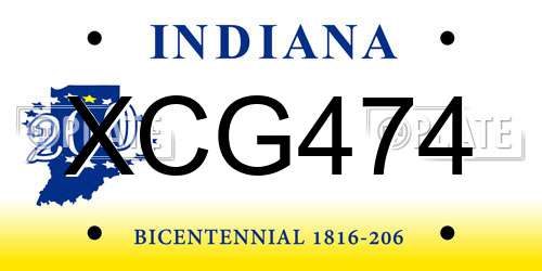 XCG474 Indiana License Plate