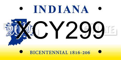 XCY299 Indiana License Plate