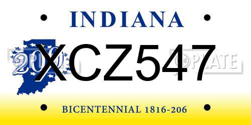 XCZ547 Indiana License Plate