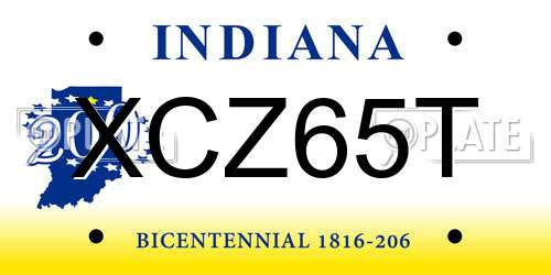 XCZ65T Indiana License Plate