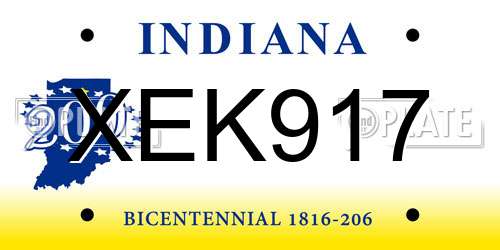 XEK917 Indiana License Plate