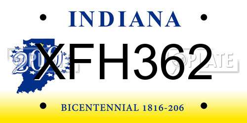 XFH362 Indiana License Plate