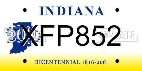XFP852 Indiana License Plate