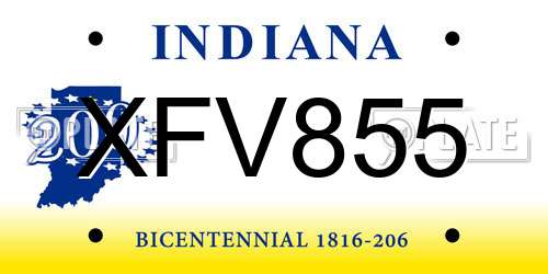 XFV855 Indiana License Plate