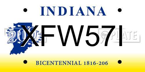 XFW57I Indiana License Plate