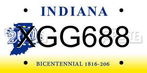 XGG688 Indiana License Plate