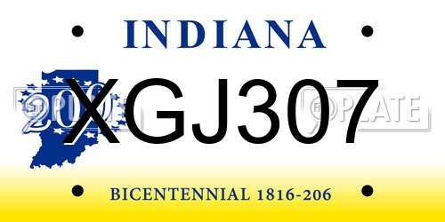 XGJ307 Indiana License Plate