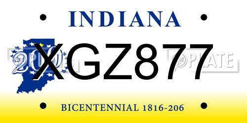 XGZ877 Indiana License Plate