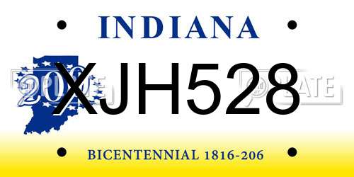 XJH528 Indiana License Plate