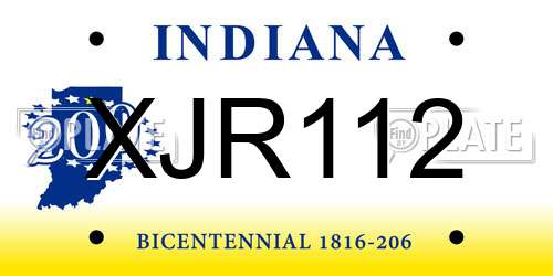 XJR112 Indiana License Plate