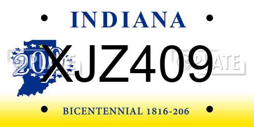 XJZ409 Indiana License Plate