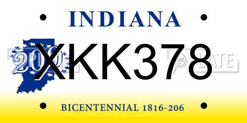 XKK378 Indiana License Plate