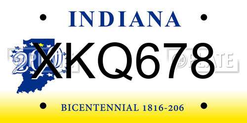 XKQ678 Indiana License Plate
