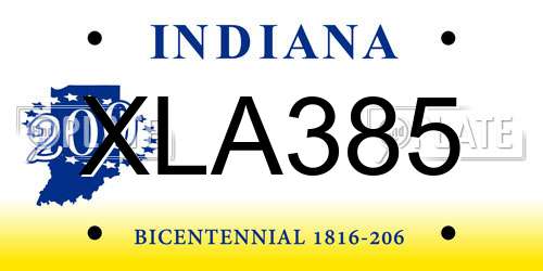 XLA385 Indiana License Plate