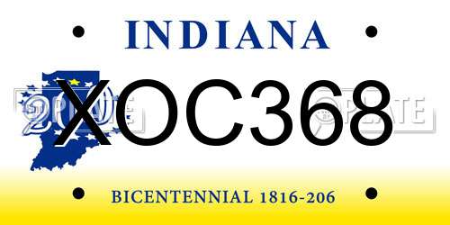 XOC368 Indiana License Plate